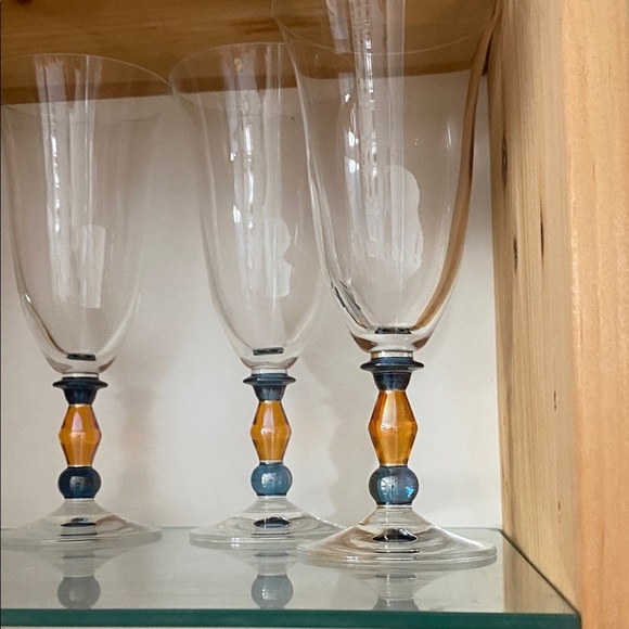 Set of 4 Glass Goblets with Blue and Orange carnival glass tall 16 oz - Picture 3 of 6